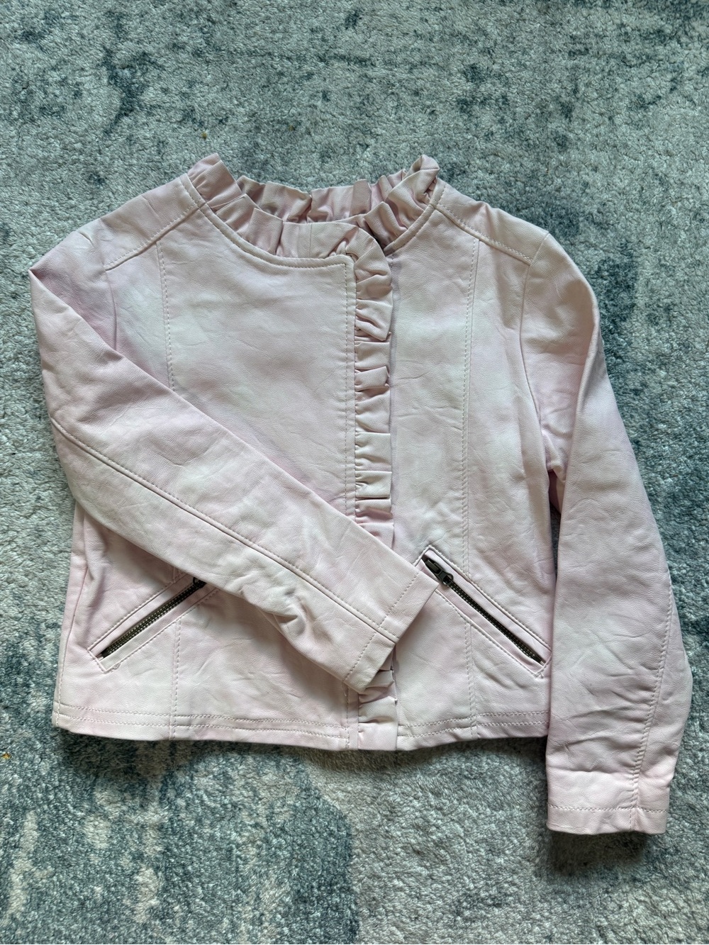 Light Pink Ruffle-Trim Faux Leather Jacket for Girls 5T